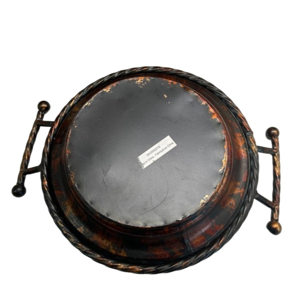 ๐ Decorative Rustic Metal Bowl With Handles Copper Coloured Pattern - Picture 3 of 14